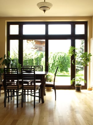 Interior of dining room overlooking the garden