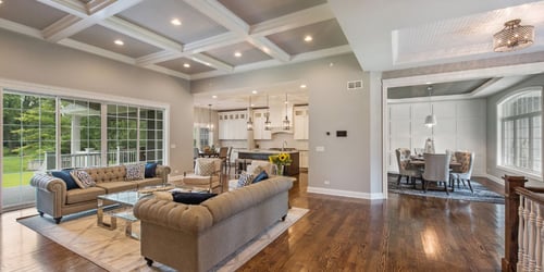 a wide open floor plan in a well-furnished large home