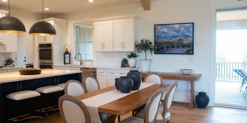 A fully decorated spec home's kitchen