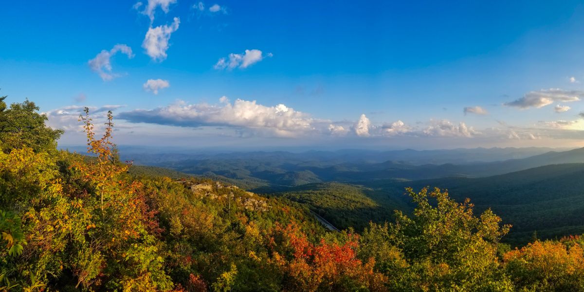 A view from the Blue Ridge Mountains of colorful fall foilage during autumn.